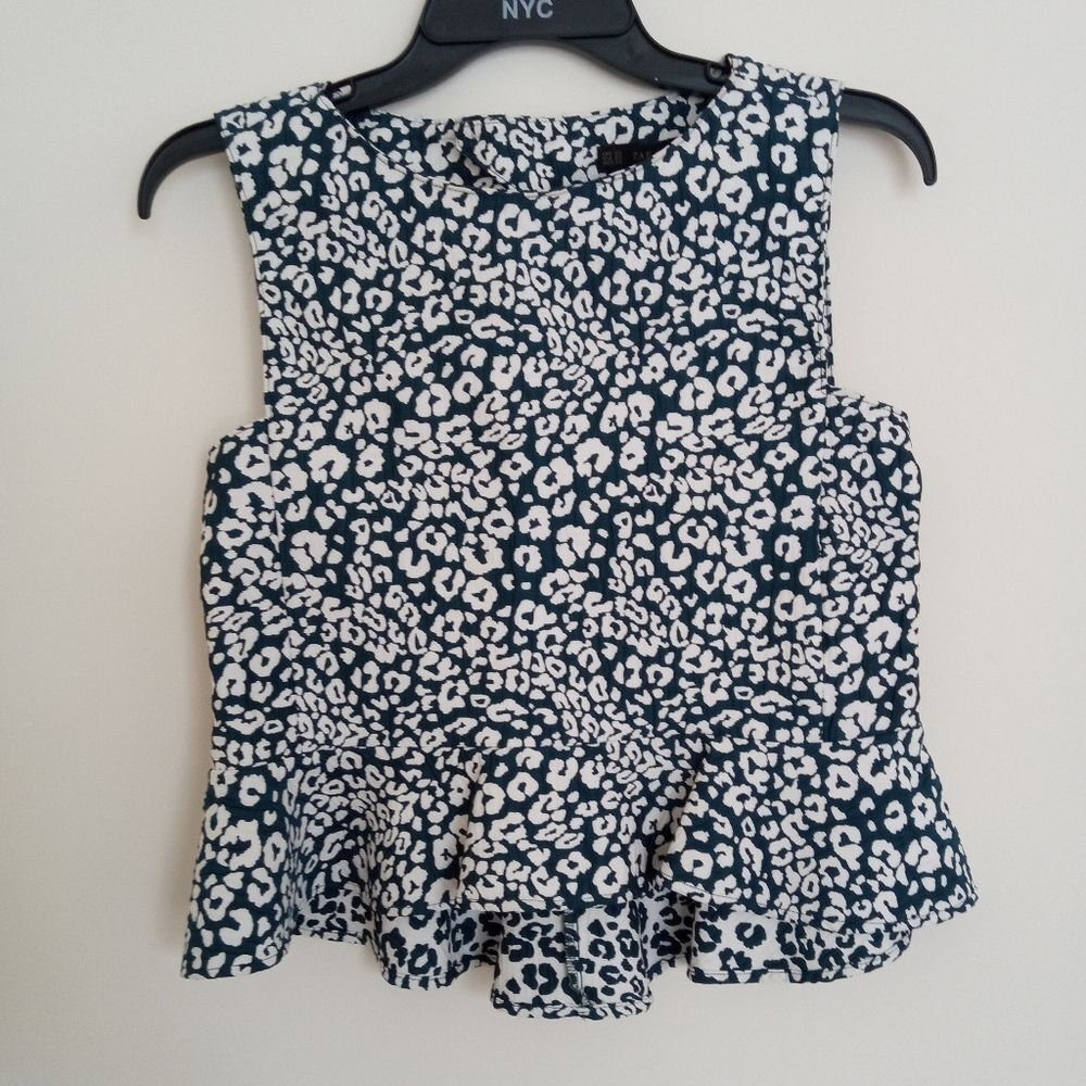 Zara Peplum Top Leopard Cropped Green Size XS - Picture 2 of 8